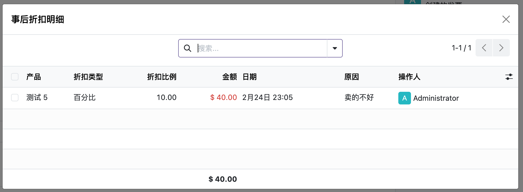 事后折扣明细弹窗