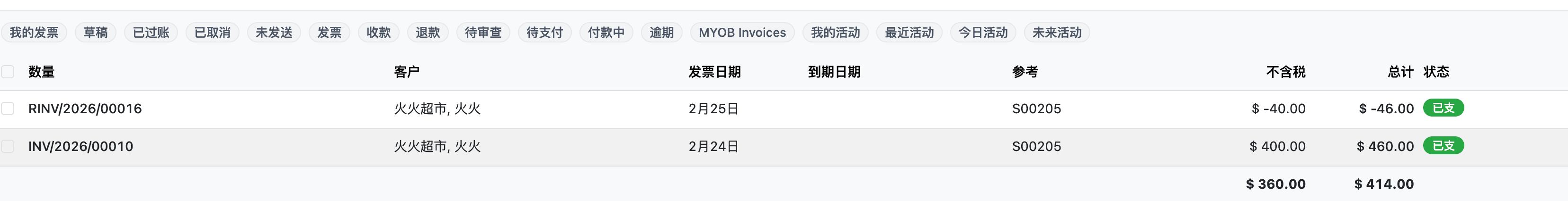 发票列表视图